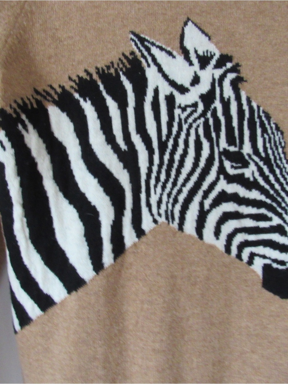 Banana Republic Zebra Sweater Small Tan Brown Italian Wool Blend Artsy Whimsical - Picture 7 of 8